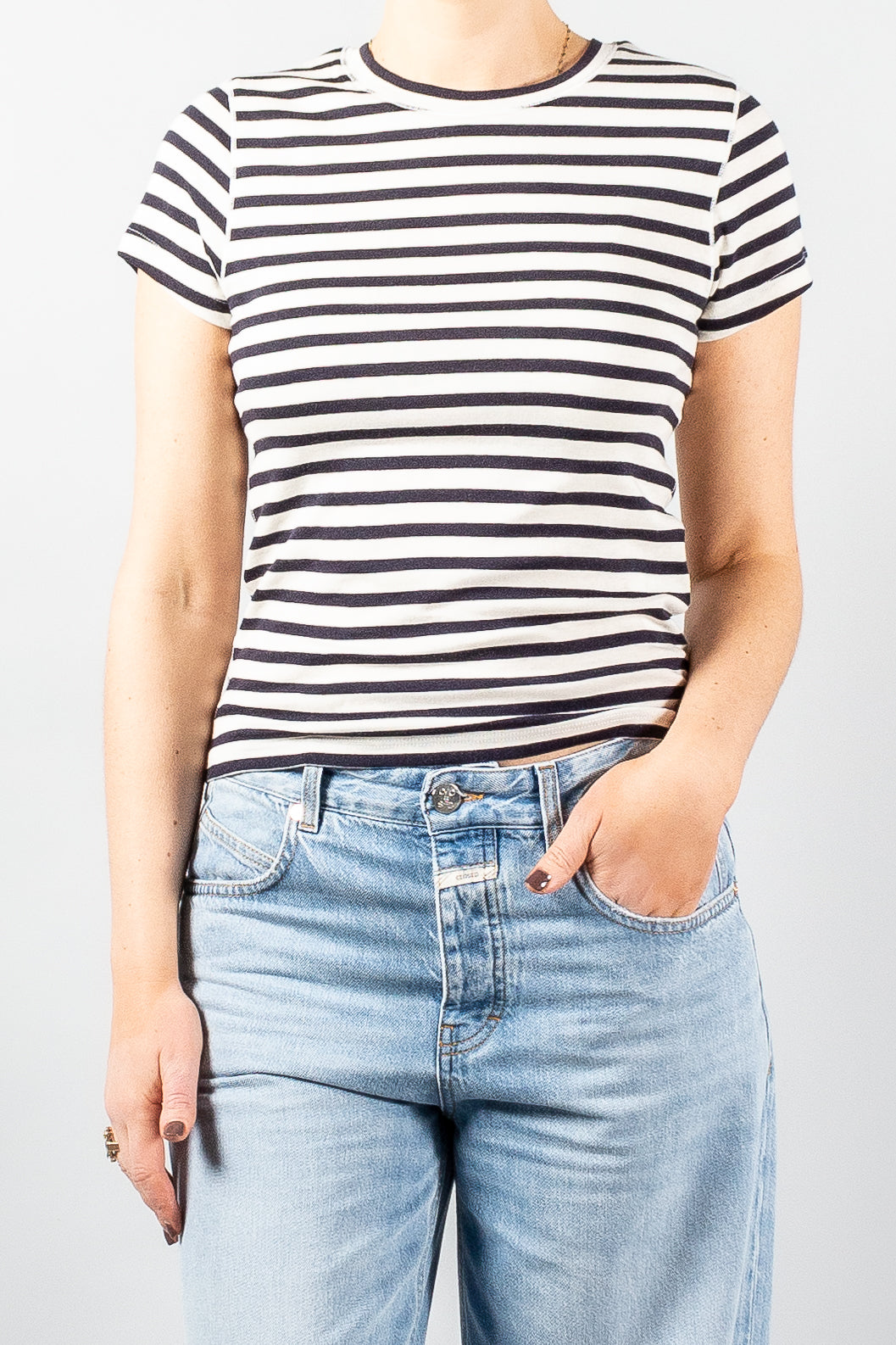 Closed Cropped Striped T-Shirt-Tops-Misch-Boutique-Vancouver-Canada-misch.ca