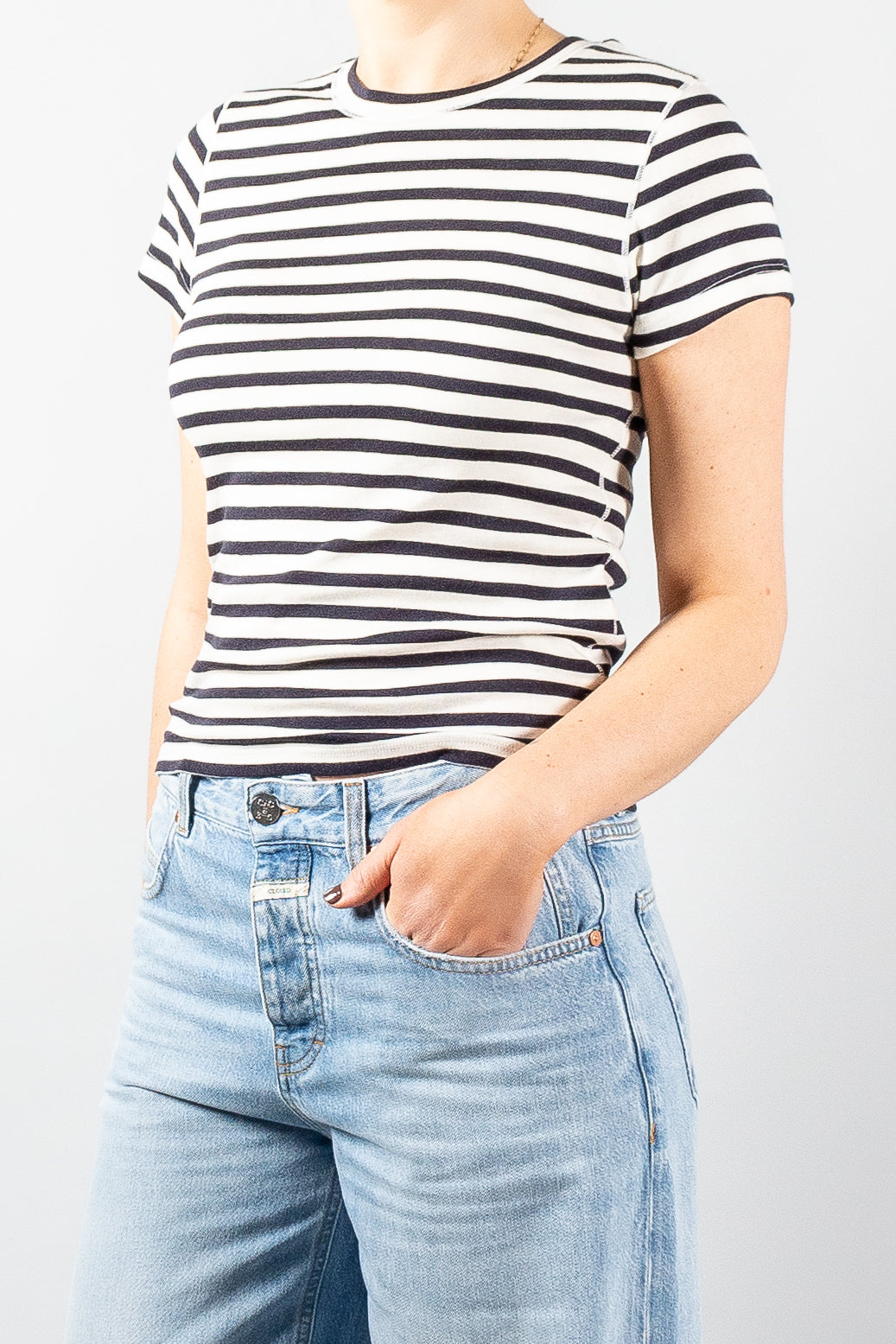 Closed Cropped Striped T-Shirt-Tops-Misch-Boutique-Vancouver-Canada-misch.ca