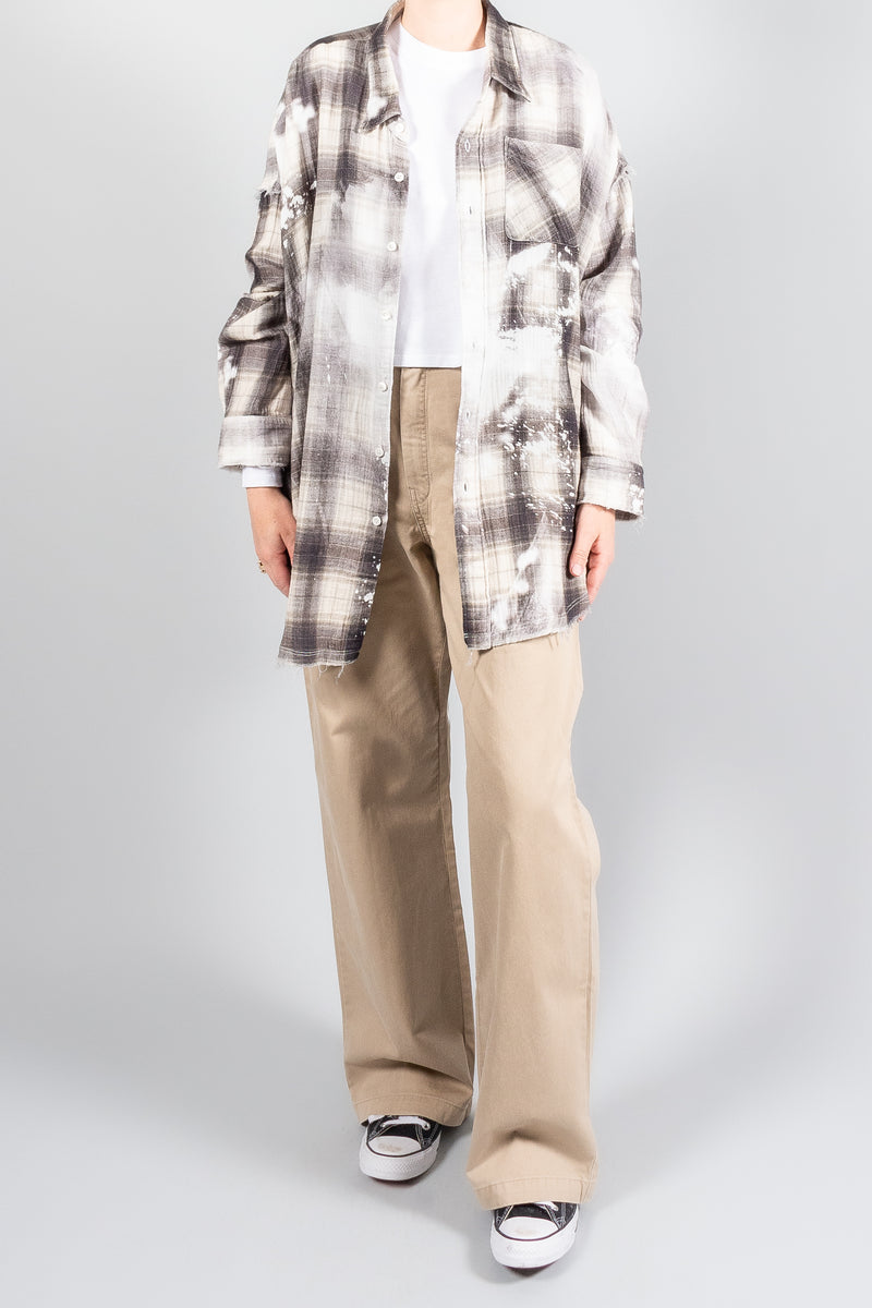 R13 Denim Shredded Seam Drop Neck Shirt