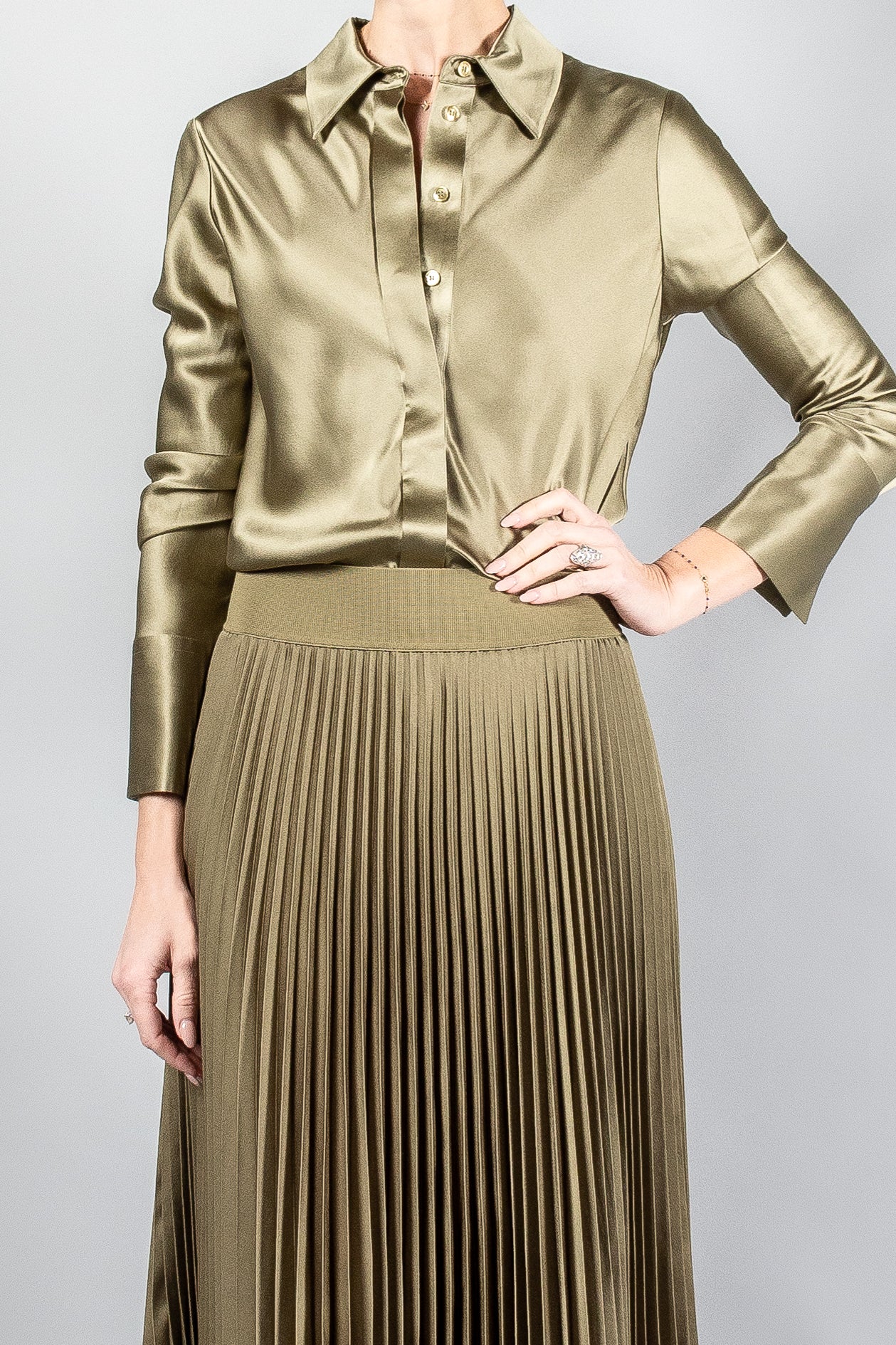 Joseph Ade-Skirt-Knit Weave Plisse - Dark Olive | Misch Vancouver