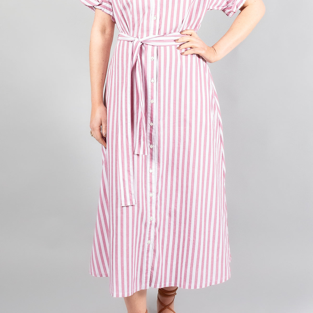 Exclusive Pink Striped A-Line Cotton Dress – Sujatra