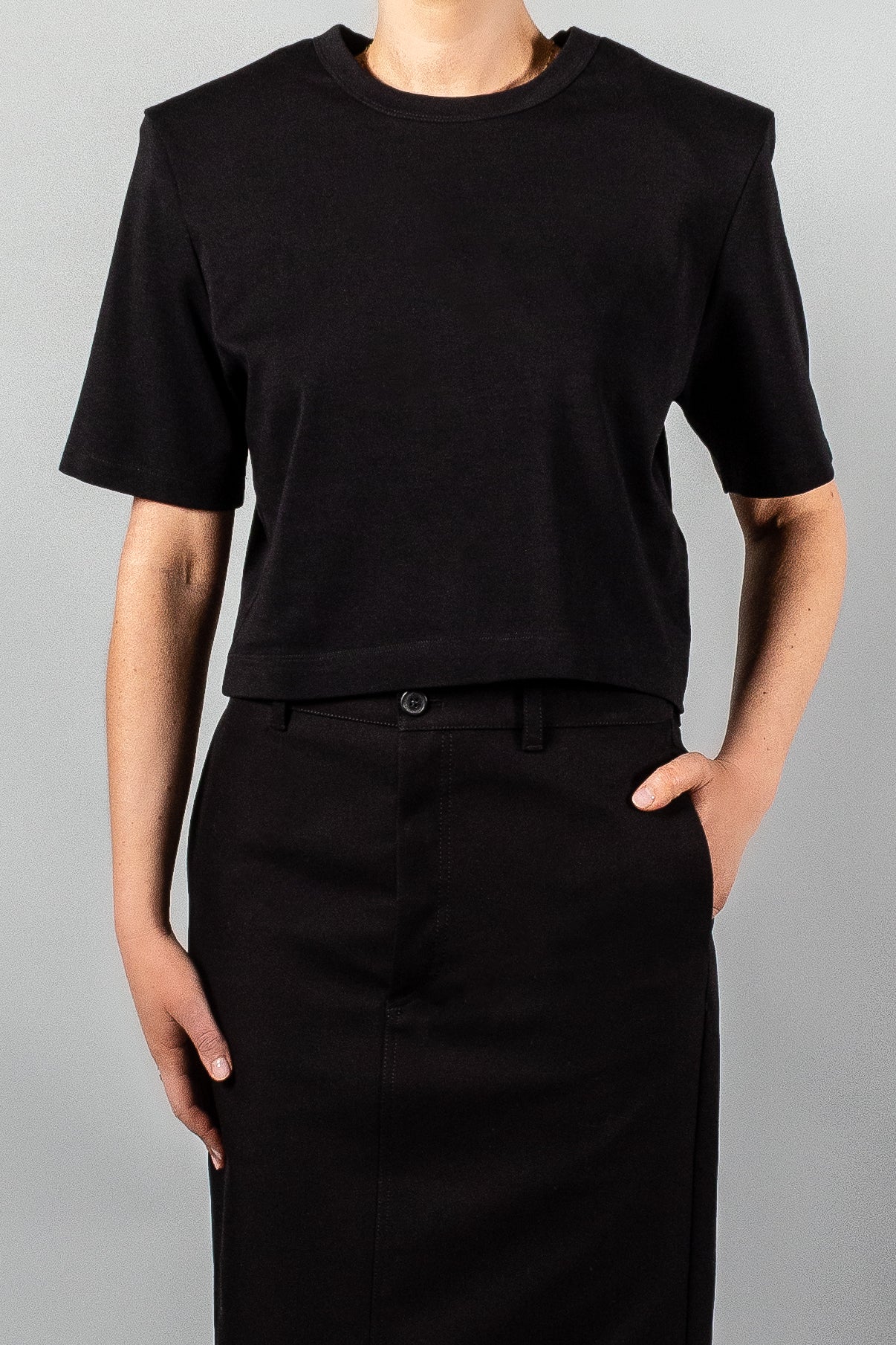 Wardrobe NYC Crop Shoulder Pad T-Shirt-Tops-Misch-Boutique-Vancouver-Canada-misch.ca