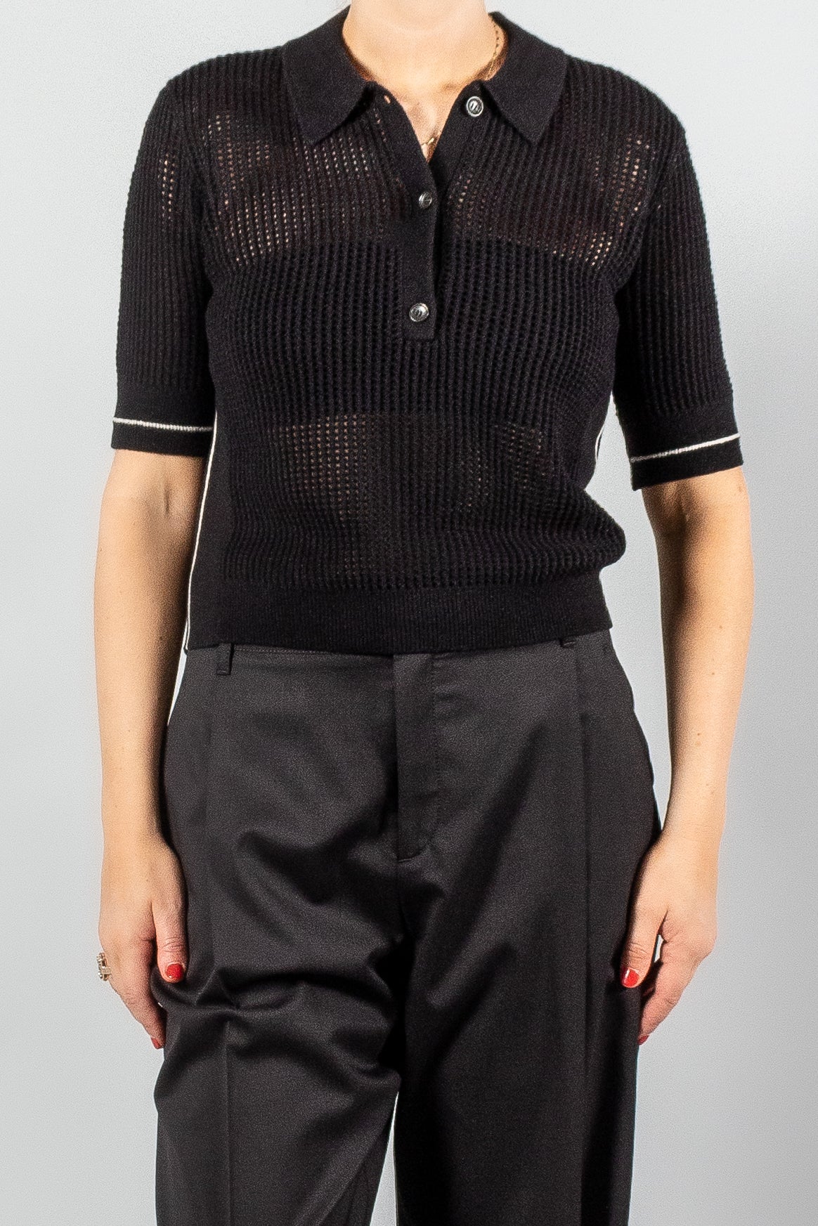 Maria Mcmanus Mesh Short Sleeve Polo-Tops-Misch-Boutique-Vancouver-Canada-misch.ca