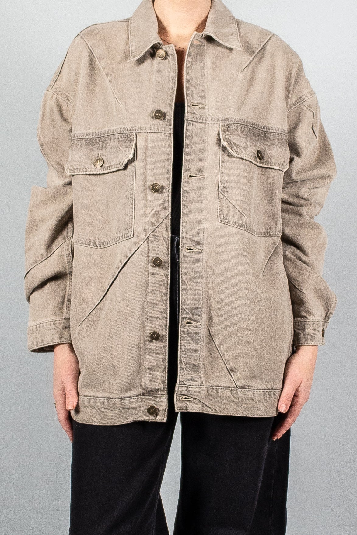 Gauchere Fold and Seam Detail Denim Jacket-Jackets and Blazers-Misch-Boutique-Vancouver-Canada-misch.ca