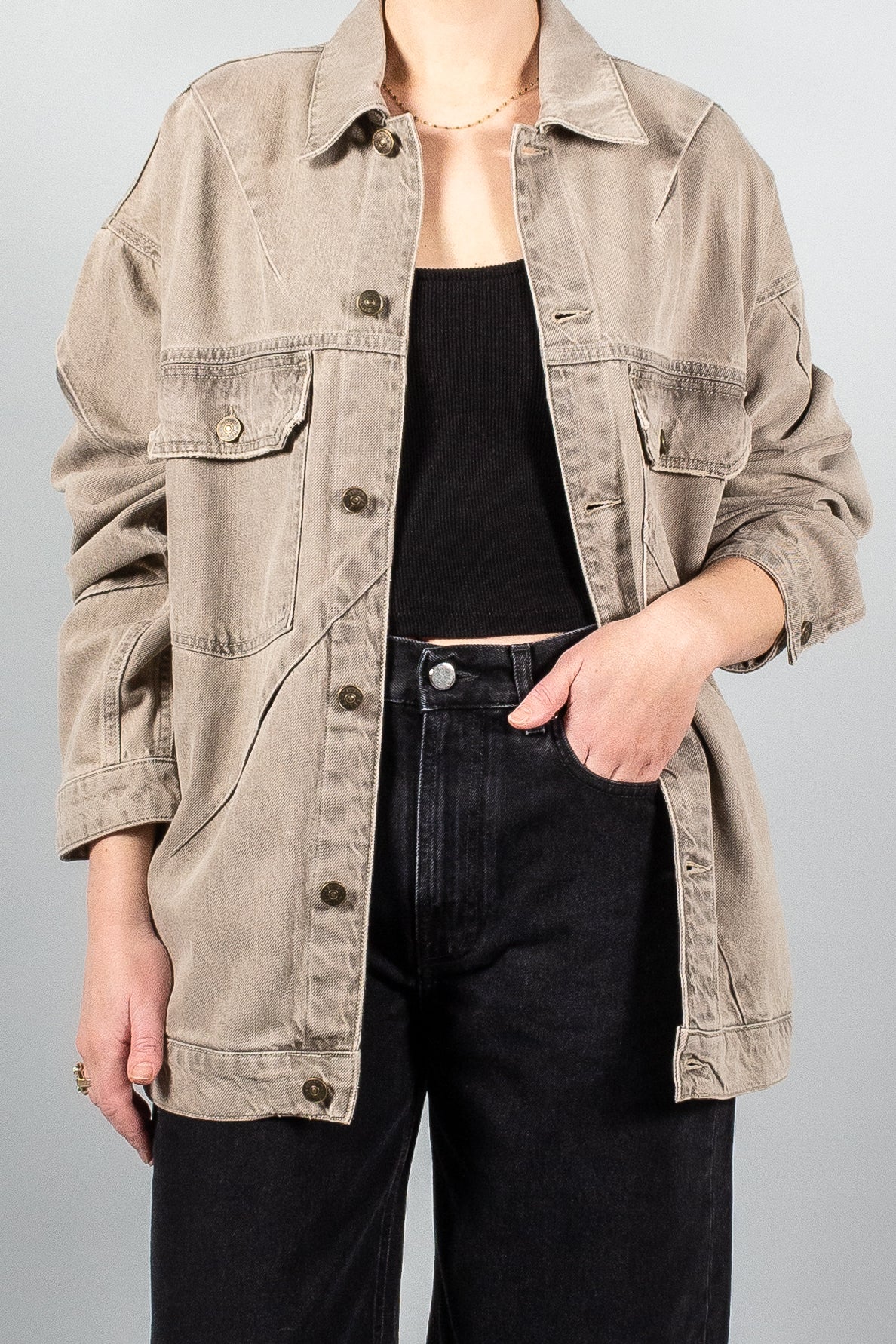 Gauchere Fold and Seam Detail Denim Jacket-Jackets and Blazers-Misch-Boutique-Vancouver-Canada-misch.ca