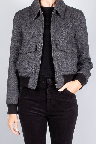 Nili Lotan Redley Bomber Jacket - Charcoal Herringbone-Jackets and Blazers-Misch-Boutique-Vancouver-Canada-misch.ca