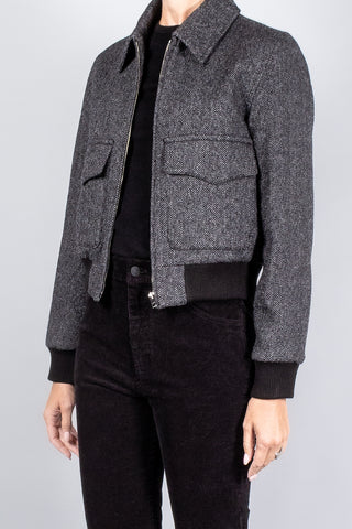 Nili Lotan Redley Bomber Jacket - Charcoal Herringbone-Jackets and Blazers-Misch-Boutique-Vancouver-Canada-misch.ca