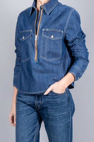 Yigal Azrouel Denim Rose Denim Top-Tops-Misch-Boutique-Vancouver-Canada-misch.ca