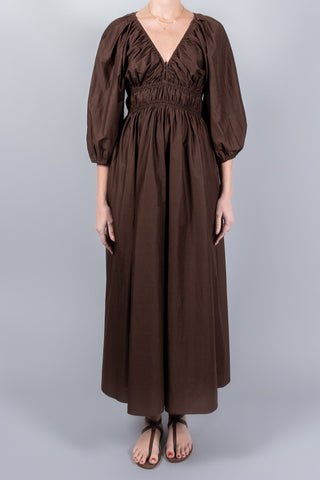 fitted lace wedding dress Matteau Shirred Plunge Button Dress - Chocolate