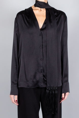 Forte Forte Silk Satin Shirt with Fringed Scarf-Tops-Misch-Boutique-Vancouver-Canada-misch.ca