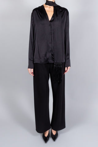 Forte Forte Silk Satin Shirt with Fringed Scarf-Tops-Misch-Boutique-Vancouver-Canada-misch.ca