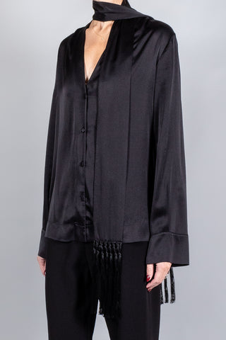 Forte Forte Silk Satin Shirt with Fringed Scarf-Tops-Misch-Boutique-Vancouver-Canada-misch.ca