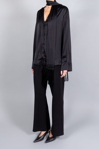 Forte Forte Silk Satin Shirt with Fringed Scarf-Tops-Misch-Boutique-Vancouver-Canada-misch.ca