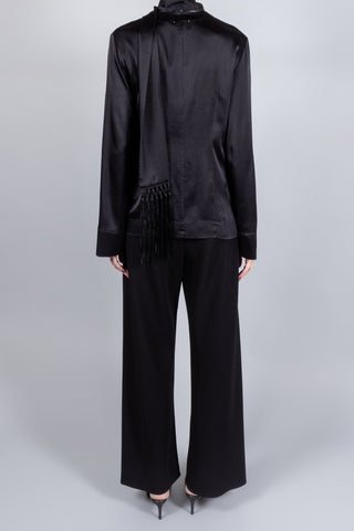 Forte Forte Silk Satin Shirt with Fringed Scarf-Tops-Misch-Boutique-Vancouver-Canada-misch.ca