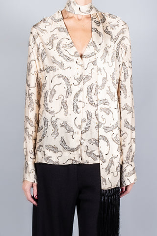 Forte Forte Royal Leopard Shirt with Satin Fringed Scarf-Tops-Misch-Boutique-Vancouver-Canada-misch.ca