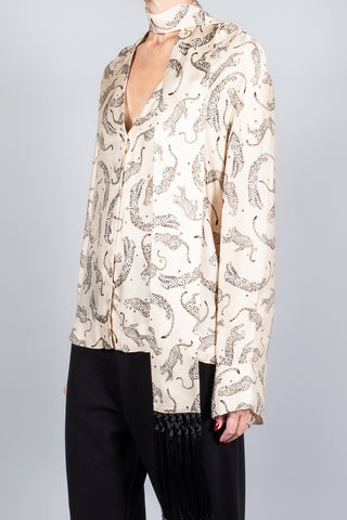 Forte Forte Royal Leopard Shirt with Satin Fringed Scarf-Tops-Misch-Boutique-Vancouver-Canada-misch.ca