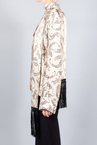 Forte Forte Royal Leopard Shirt with Satin Fringed Scarf-Tops-Misch-Boutique-Vancouver-Canada-misch.ca