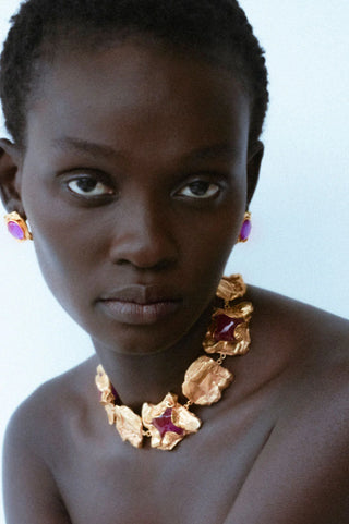 Completed Works Recycled Brass Ornamental Necklace With Pink Resin-Jewelry-Misch-Boutique-Vancouver-Canada-misch.ca